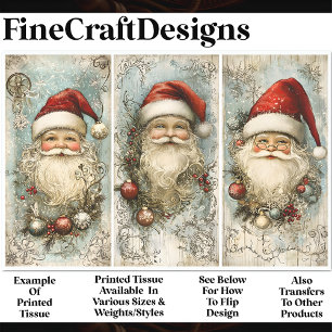Three Vintage Victorian Jolly Santas AN9 Decoupage Tissue Paper