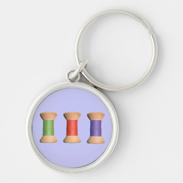 Three Vintage Wooden Spools Keychain (Front)