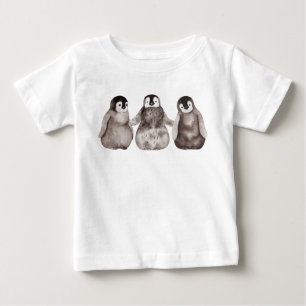 Three Watercolor Emperor Penguin Chicks  Baby T-Shirt