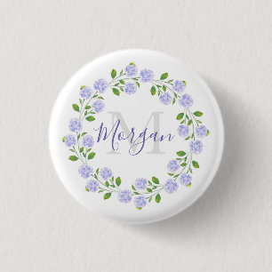 Three Watercolor Hydrangeas Floral Wreath 3 Cm Round Badge