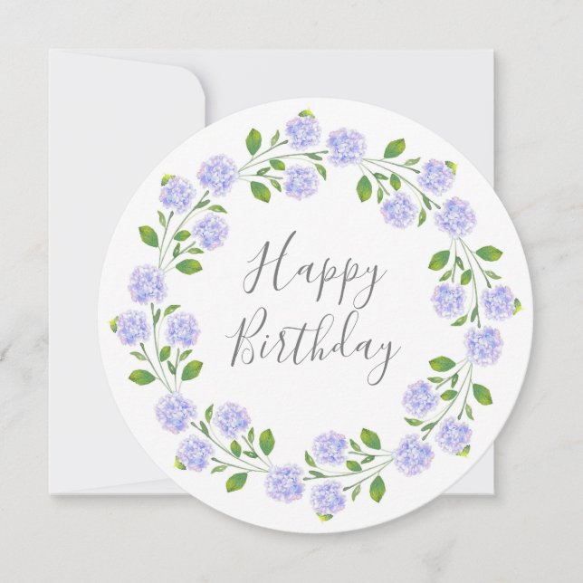 Three Watercolor Hydrangeas Wreath Card (Front)