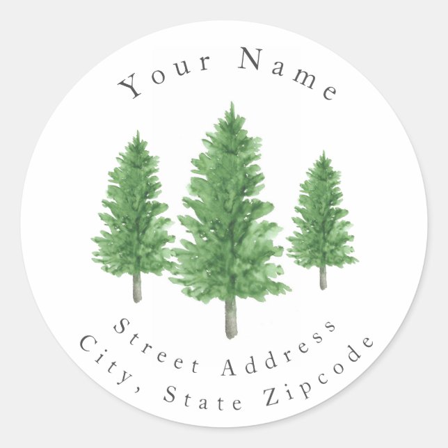 'Three Watercolor Pine Trees 2' Labels (Front)