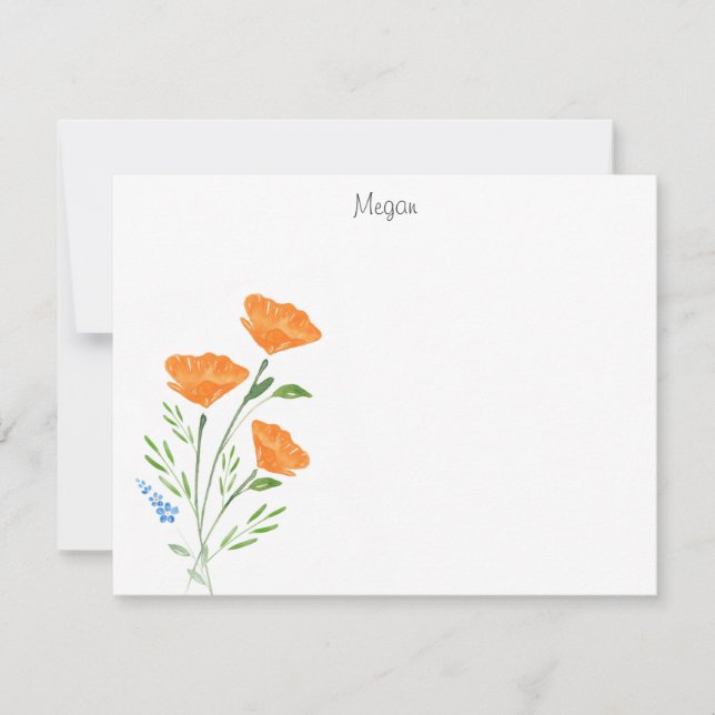 Three Watercolor Poppies Bouquet Card (Front)