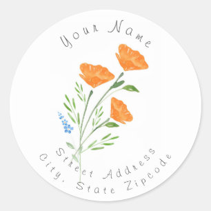 'Three Watercolor Poppies Bouquet' Label