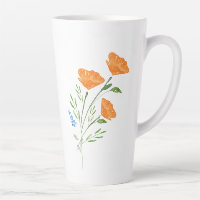 Three Watercolor Poppies Bouquet   Latte Mug (Right)
