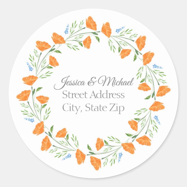 Three Watercolor Poppies Wreath Labels (Front)