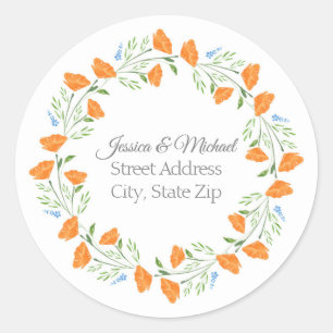 Three Watercolor Poppies Wreath Labels