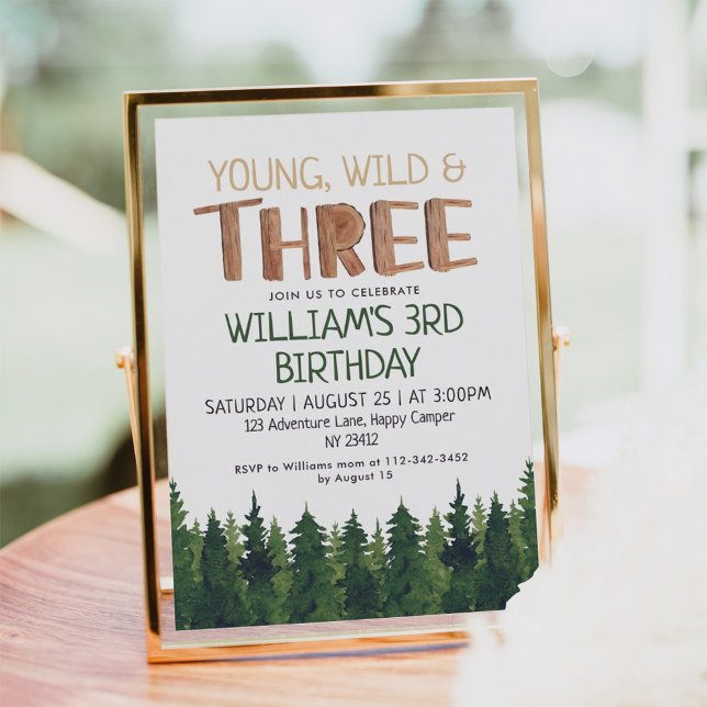 Three-Watercolor Rustic Wood Boys 3rd Birthday  Invitation (Creator Uploaded)