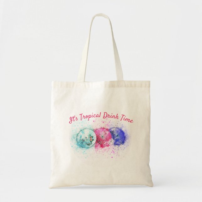 Three Watercolor Tropical Party Drink Umbrellas Tote Bag (Front)