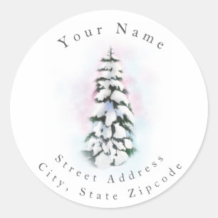 Three Watercolor Winter Tree labels