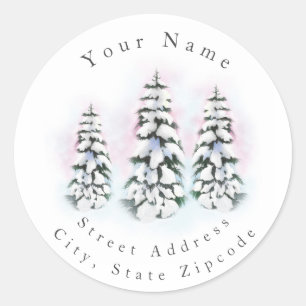 Three Watercolor Winter Trees labels