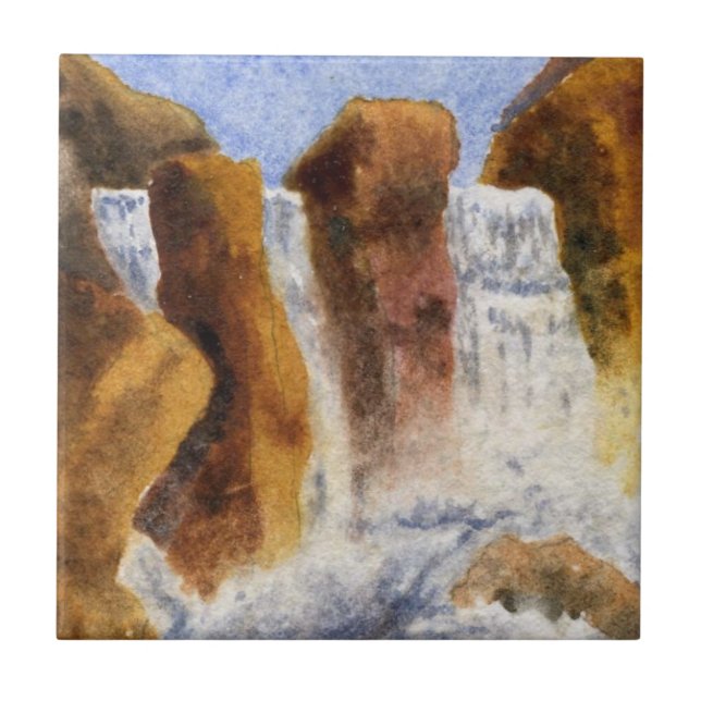 Three waterfalls drop from large rocks tile (Front)