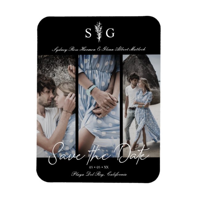 Three Wedding Photo Collage Engagement Session Magnet (Vertical)