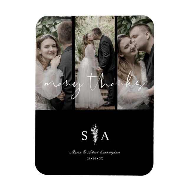 Three Wedding Photo Collage Many Thanks Quote Magnet (Vertical)