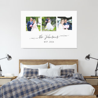 Three Wedding Photo Heart Swash Signature Canvas Print