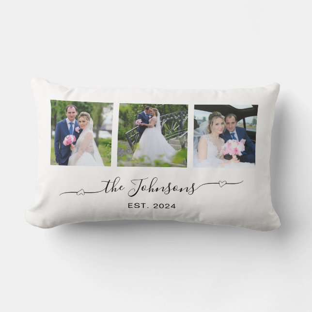 Three Wedding Photo Heart Swash Signature  Lumbar Cushion (Front)