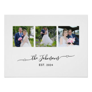 Three Wedding Photo Heart Swash Signature  Poster