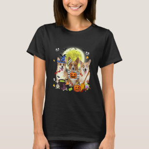 Three Welsh Corgi Dogs Witch Scary Mummy Halloween T-Shirt