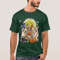Three Welsh Corgi Dogs Witch Scary Mummy Halloween