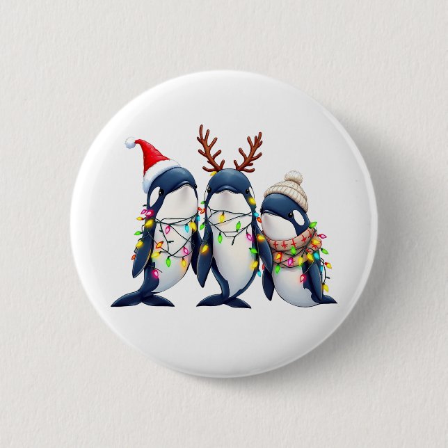 Three Whales Wearing Christmas Santa Hat  6 Cm Round Badge (Front)