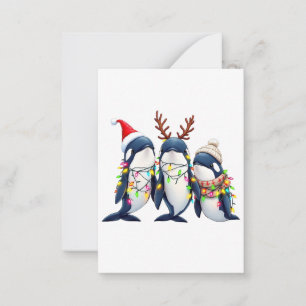 Three Whales Wearing Christmas Santa Hat Card