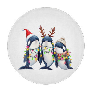 Three Whales Wearing Christmas Santa Hat Cutting Board