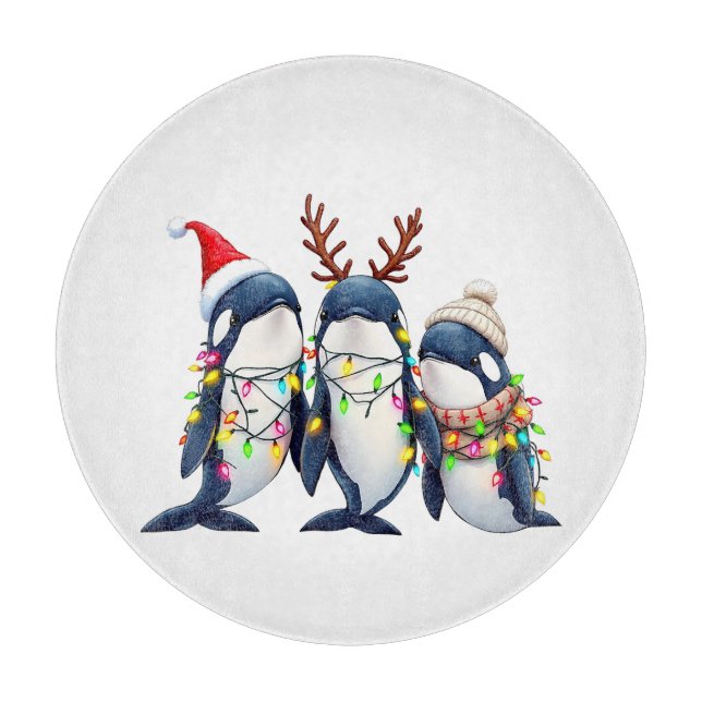 Three Whales Wearing Christmas Santa Hat  Cutting Board (Front)