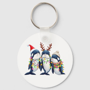 Three Whales Wearing Christmas Santa Hat Key Ring