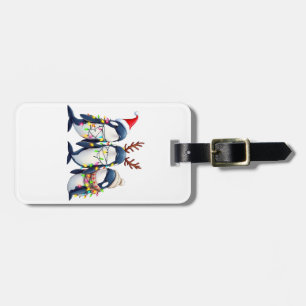 Three Whales Wearing Christmas Santa Hat  Luggage Tag