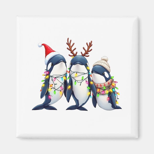 Three Whales Wearing Christmas Santa Hat  Magnet (Front)
