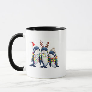 Three Whales Wearing Christmas Santa Hat  Mug