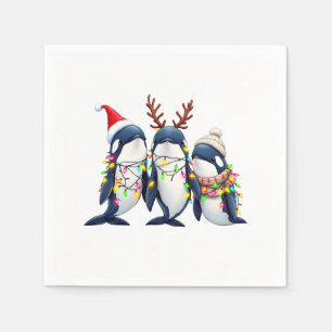Three Whales Wearing Christmas Santa Hat  Napkin