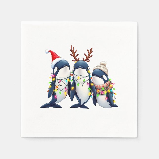 Three Whales Wearing Christmas Santa Hat  Napkin (Front)