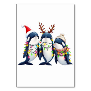 Three Whales Wearing Christmas Santa Hat  Table Number