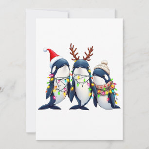 Three Whales Wearing Christmas Santa Hat  Thank You Card