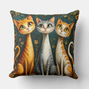 Three Whimsical Cat Illustrations Cushion