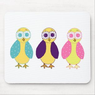 Three Whimsical Owls Mouse Mat