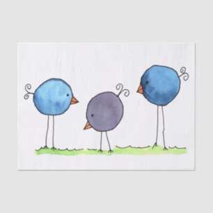 Three Whimsical Watercolor Birds Tissue Paper