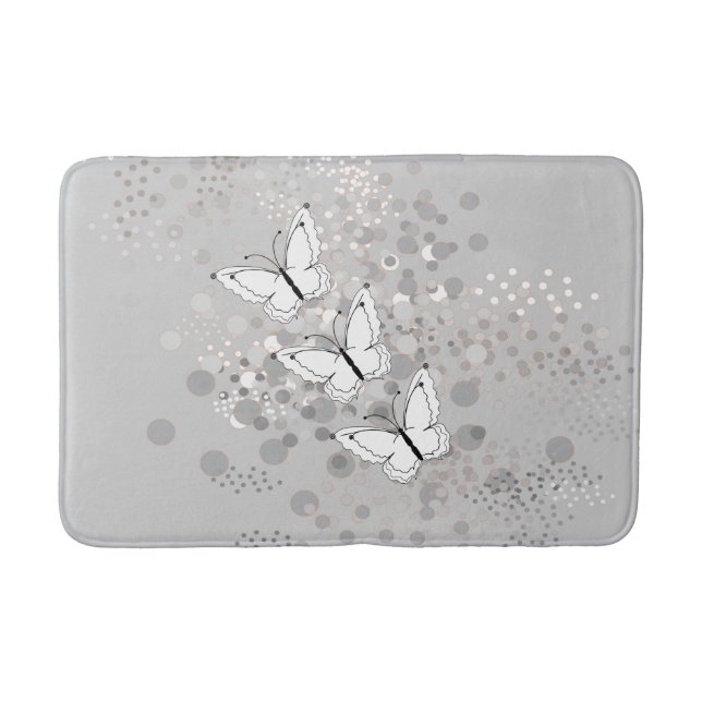Three White Butterflies Bath Mat (Front)