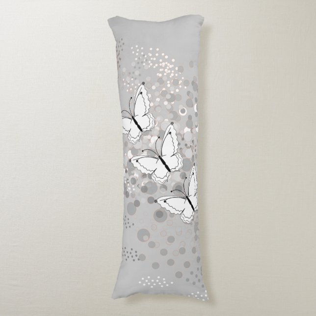 Three White Butterflies Body Cushion (Front Vertical)