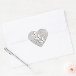 Three White Butterflies Heart Sticker