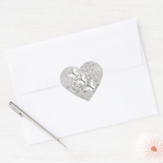 Three White Butterflies Heart Sticker