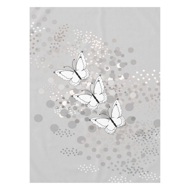 Three White Butterflies Tablecloth (Front)
