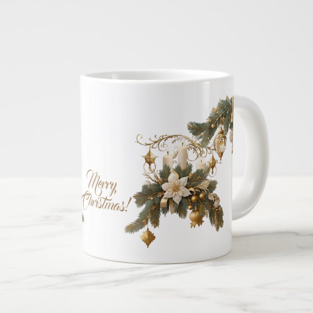 Three white candles Christmas Large Coffee Mug (Front Right)