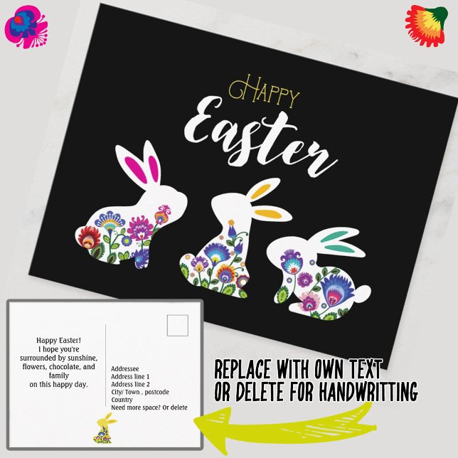 Three White Folklore Easter Bunnies Postcard (Creator Uploaded)