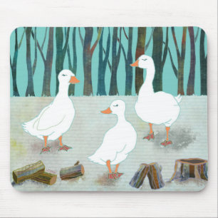 Three White Geese Mouse Mat