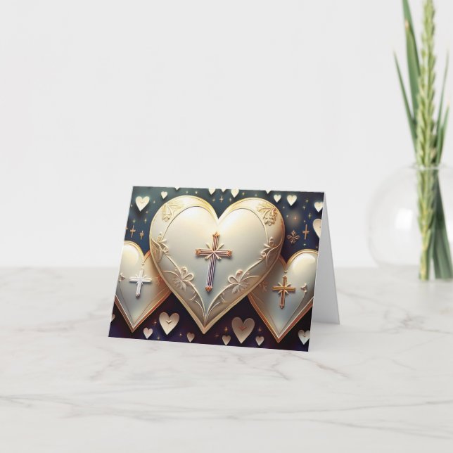 Three White Hearts  Thank You Card (Front)
