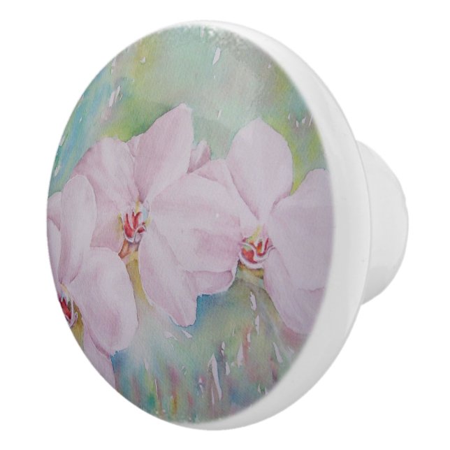 THREE WHITE ORCHIDS CERAMIC KNOB (Right)