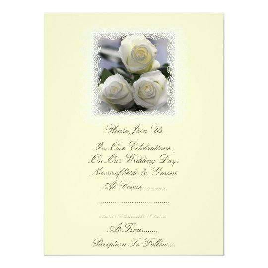 Three White Roses and Lace Wedding Invitation. Card