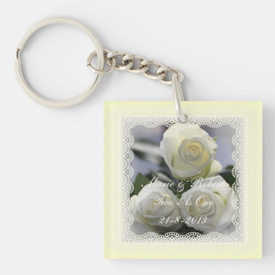 Three White Roses and Lace Wedding Keyring. Key Ring